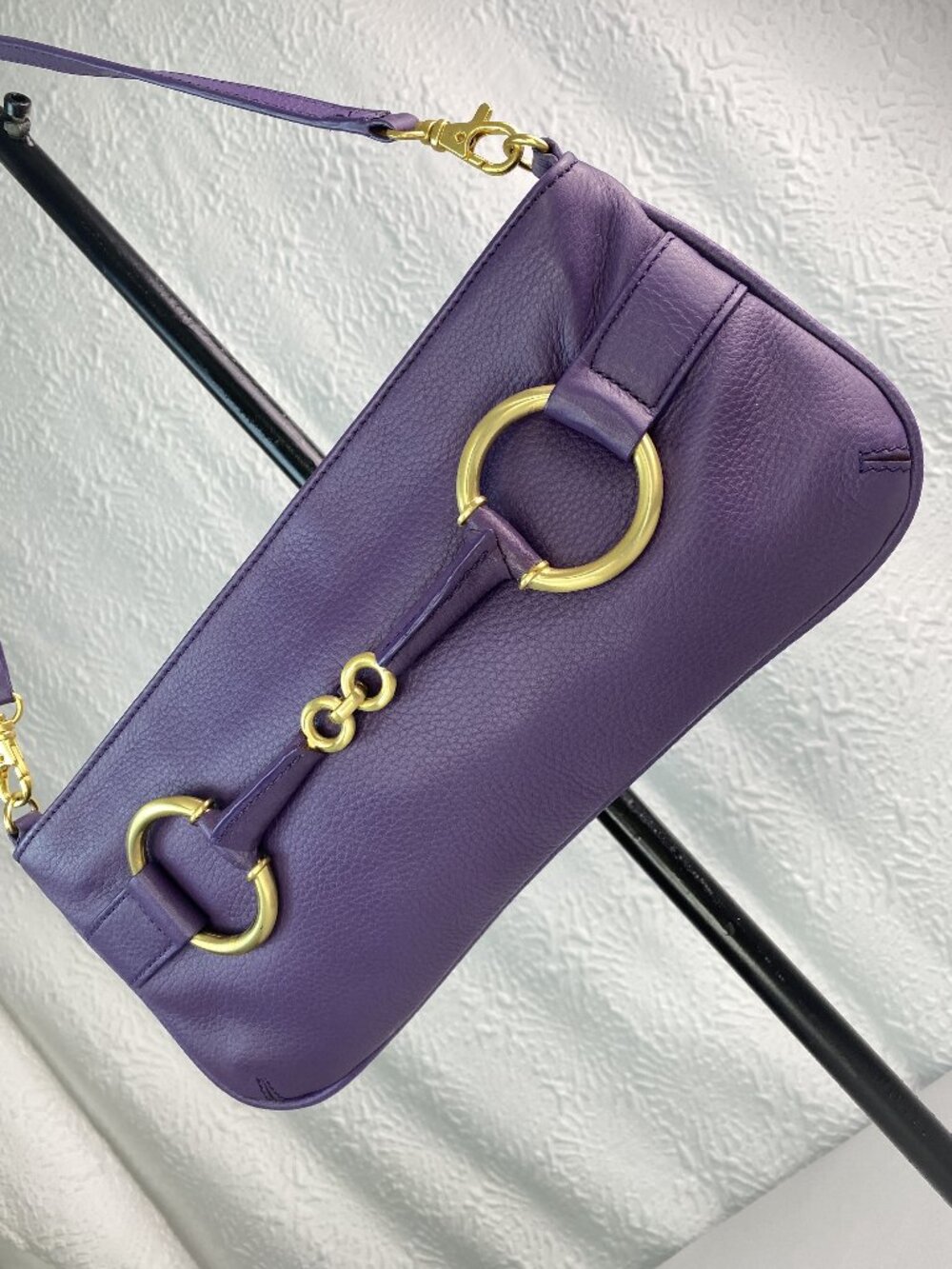 Paradox Purple Leather Horsebit ShoulderBag Equestrian Gold Hardware💜Kensington